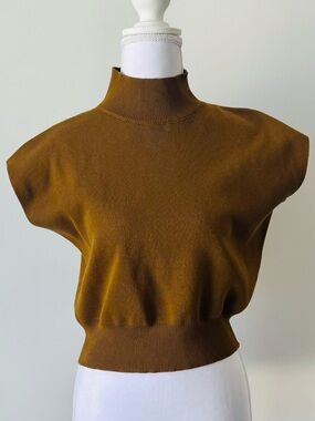 Cropped Mock Neck Knit Top in Mustard Brown 🤎
